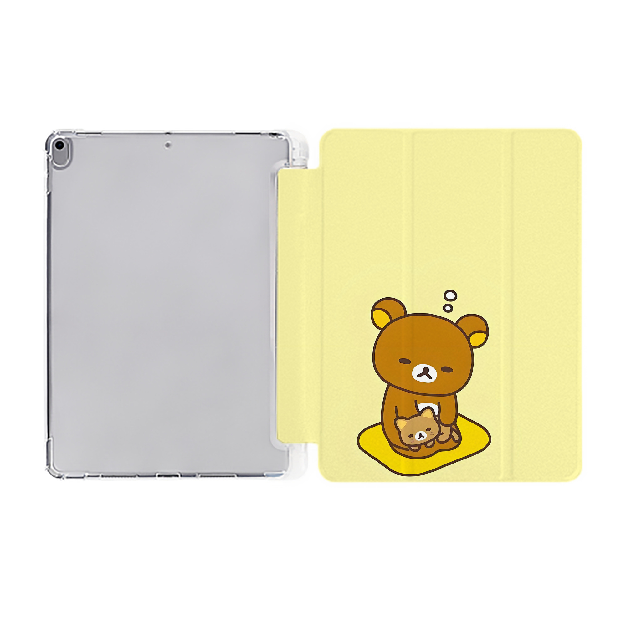 （画像用） リラックマ リラックマ キイロイトリ Rilakkuma Korilakkuma Kiiroitori IPad ケース ペン収納付き 三つ折りスタンド PUレザー×シリコン 対応機種9.5/10.5/10.9インチ
